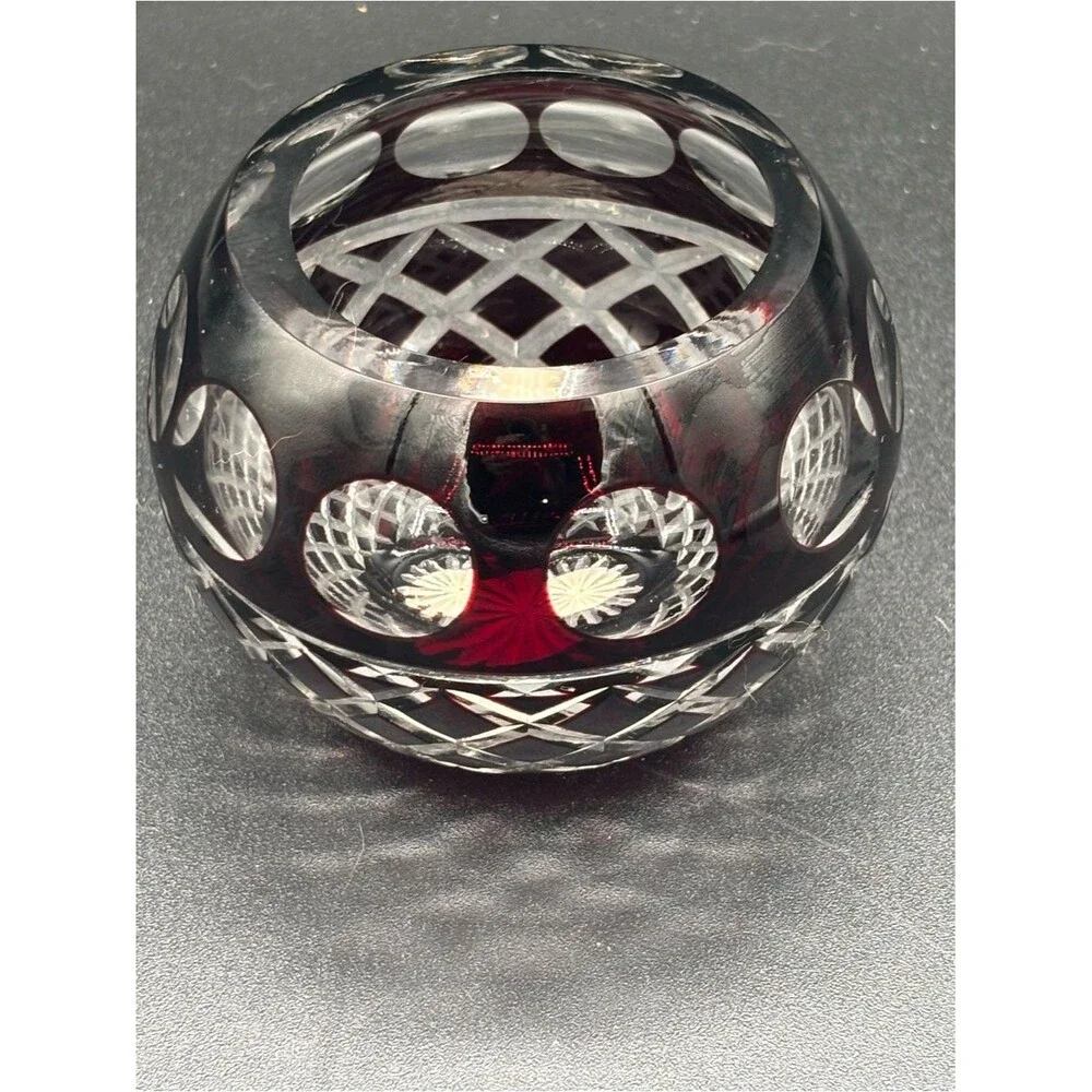 Vintage Bohemian Black Cut to Clear Crystal Votive Candle Holder BEAUTIFUL